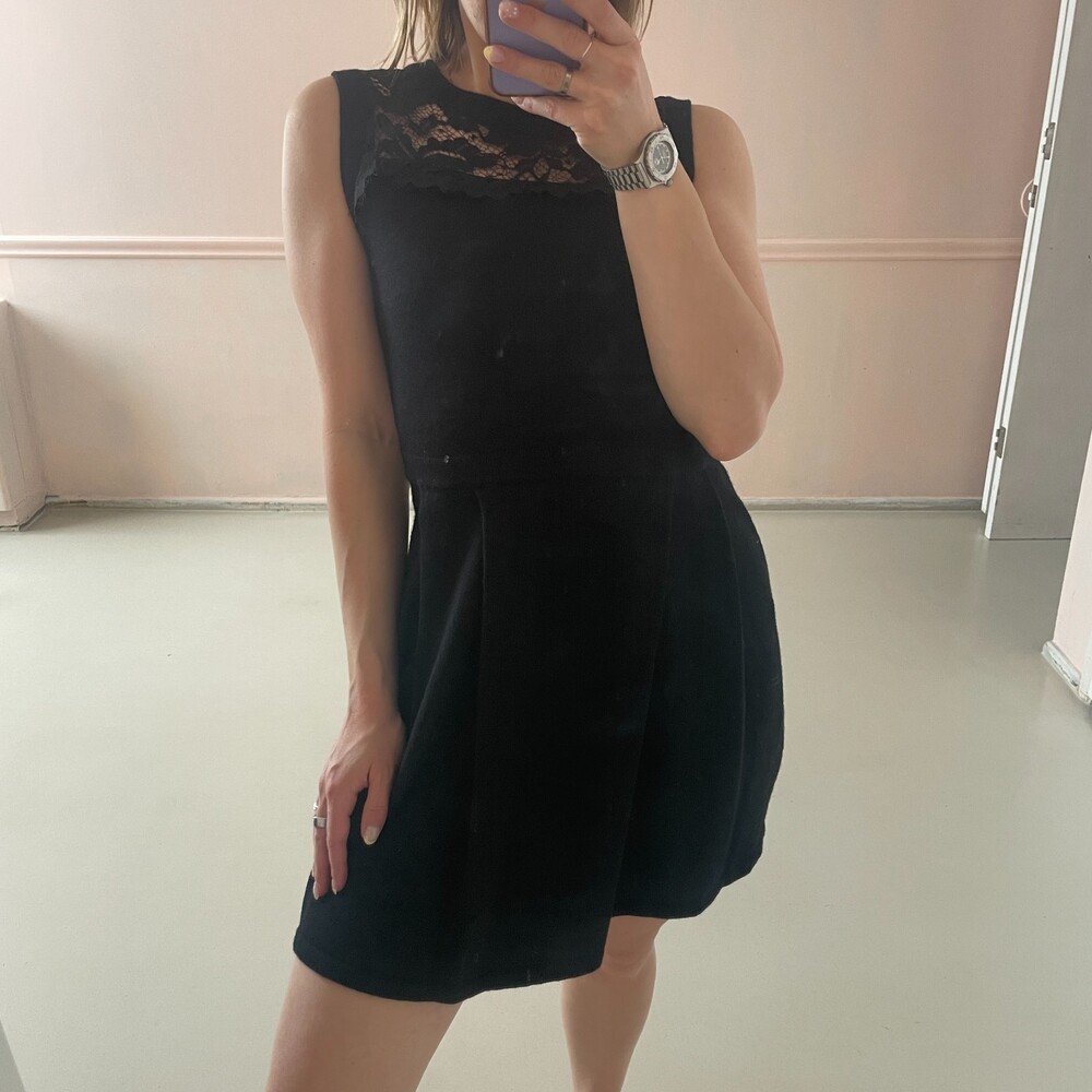 Shoshanna Sleeveless Lace Sweater Mini Dress Black Petite - Picture 2 of 8
